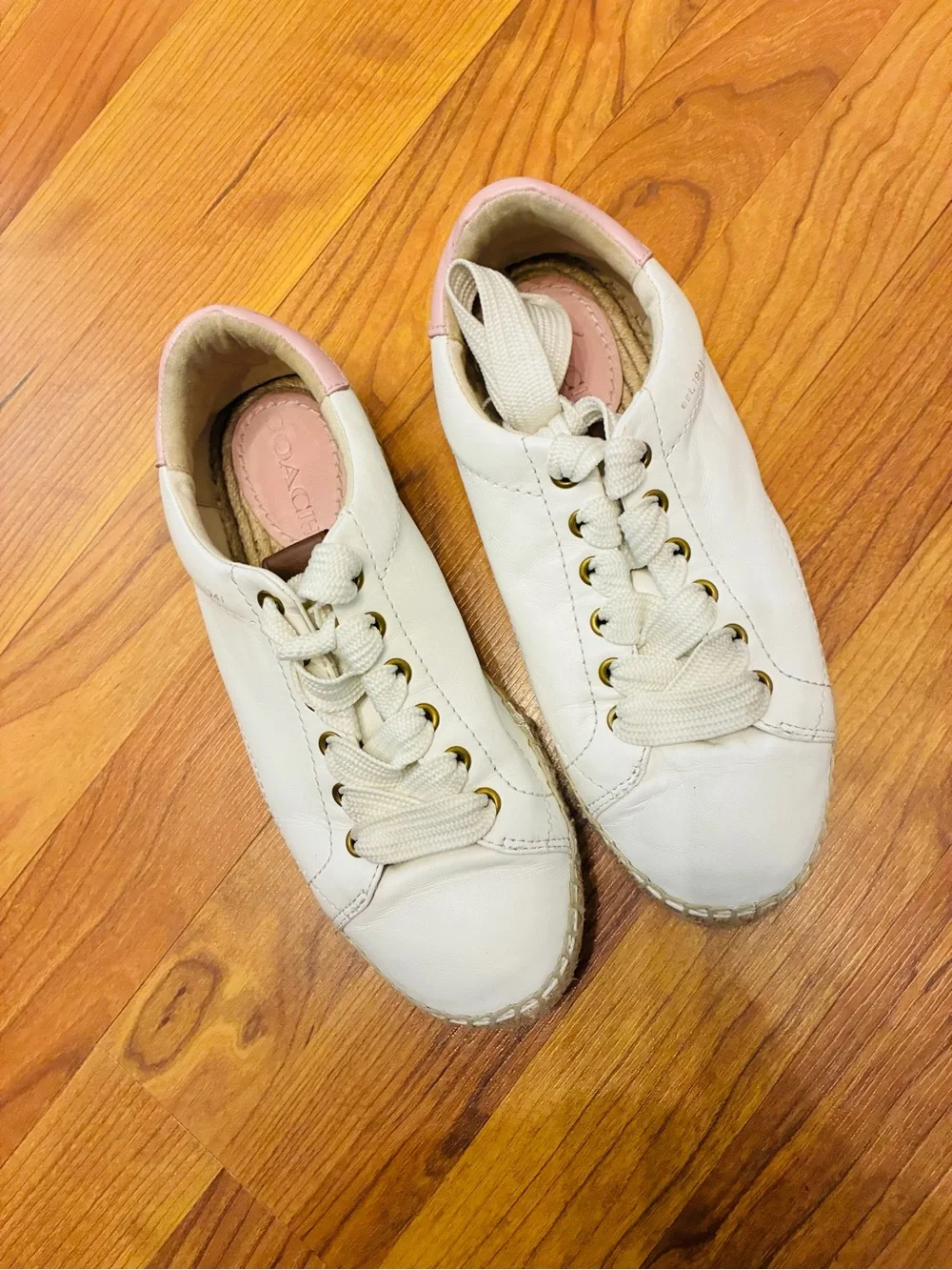 Coach white leather espadrille sneakers pastel pink size 7 y2k preppy - Picture 3 of 7